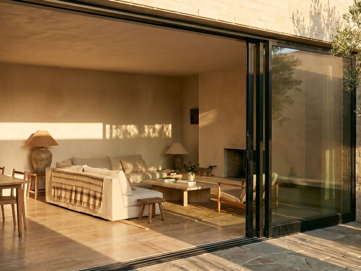 Courtyard living room in late afternoon light