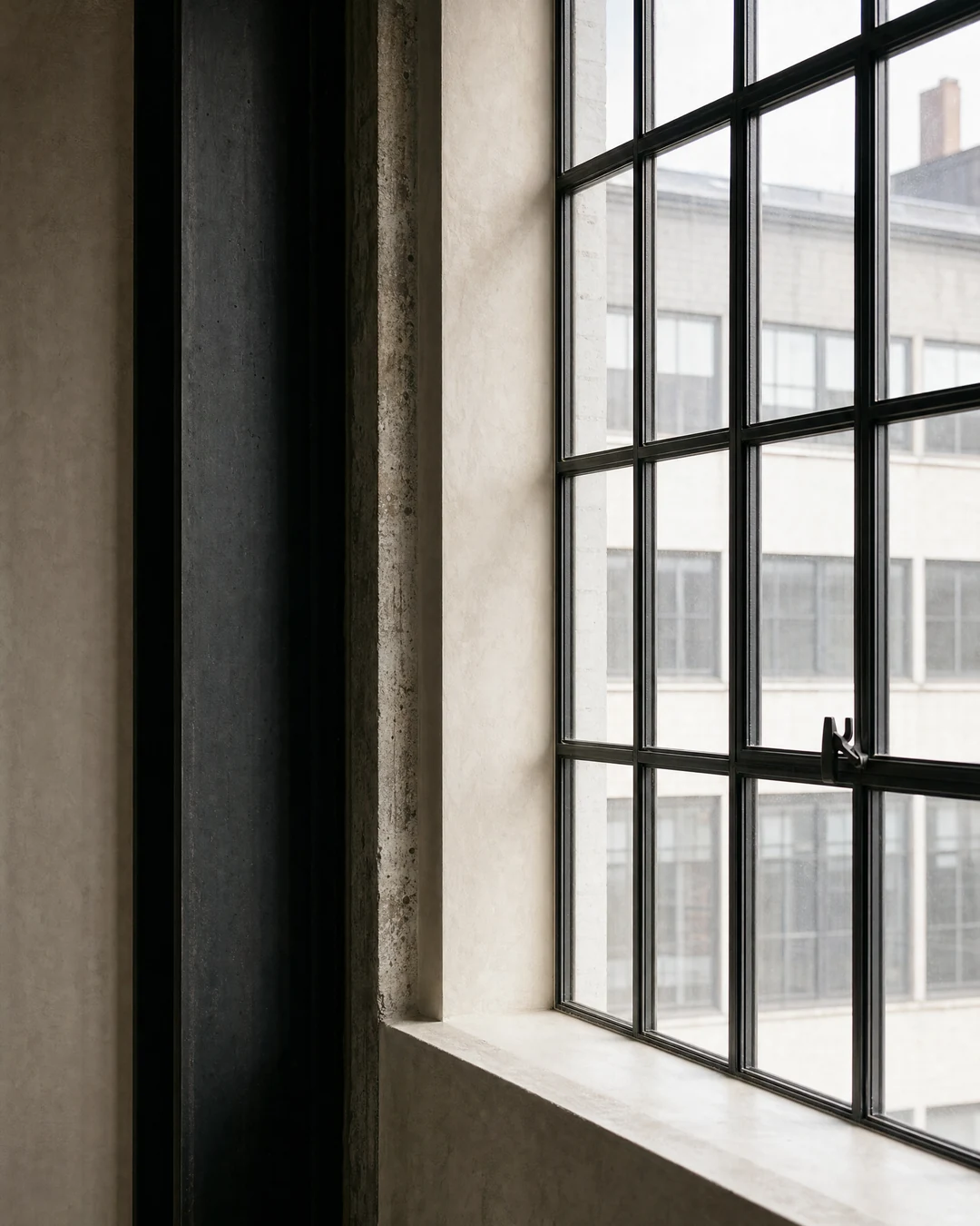 Full-height industrial windows with a single planting